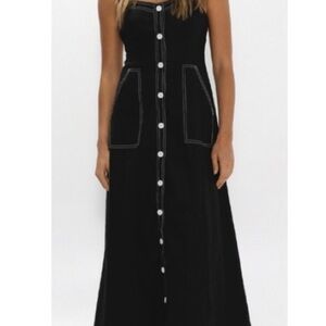 Madison the Label Black Denim Maxi Dress with Button Detail